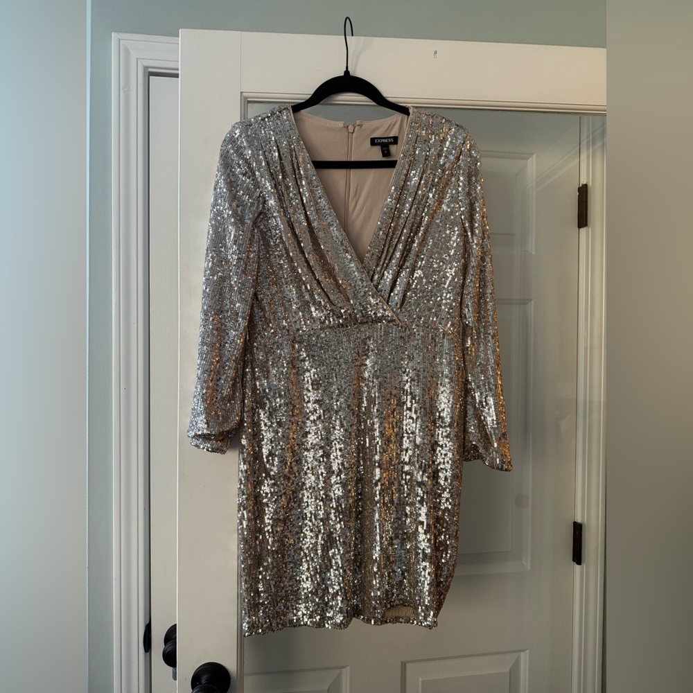Express Silver Sequin Mini Dress